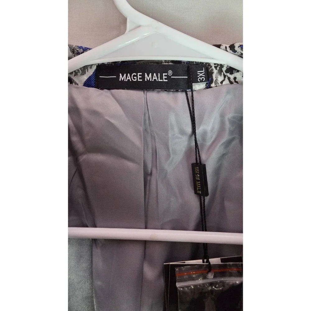 MAGE MALE 3XL - Men's Floral Blue Grey Blazer Single Button - Picture 8 of 9